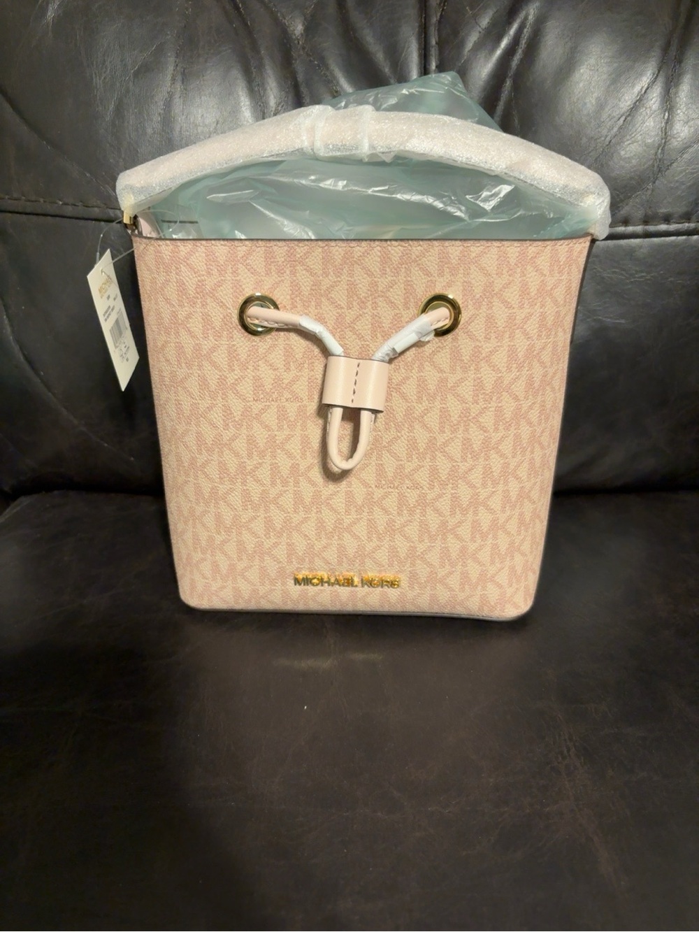 Michael Kors Blush Pink Signature Drawstring Bucket Bag